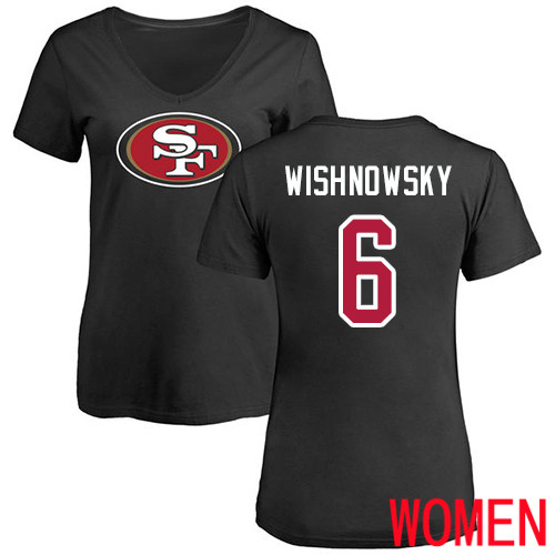 San Francisco 49ers Black Women Mitch Wishnowsky Name and Number Logo #6 NFL T Shirt